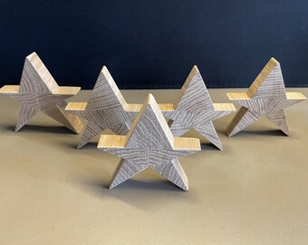 Set of 5 handmade Oak Stars - made in the UK with an end grain finish