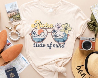 Camisa Aloha Aloha State Of Mind Camisa Hawaii Camisa Summer Vibes Camisa Retro Verano Camisa Aloha Camiseta Vacaciones Camisa Regalos para el verano RTR259
