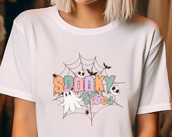 Spooky Shirt Halloween Shirt Halloween Ghost Shirt Funny Halloween Shirt Halloween Vintage Shirt Spooky Vibes Pumpkin Trio Z79