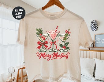 Merry Martini Boxy Tee Funny Christmas Cocktail Comfort Colors® Boxy Tee Holiday Drinking Baby Tee Festive Martini Xmas Girls Party Tank Top