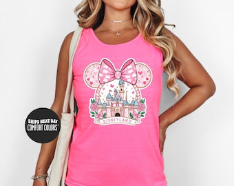 Disney Castle Tank Top Retro Disney Comfort Colors® Tank Top Pink Disney Tank Disneyland Mouse Ears Disney Tanks Retro Floral Disney Trip