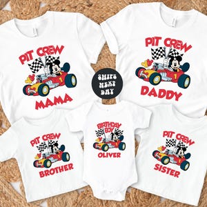 Custom Mickey Mouse Birthday Boy Shirt Matching Family Pit Crew Race Car Birthday Party Shirt Boys Race Birthday Shirt Custom Birthday Shirt