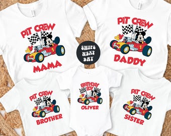 Custom Mickey Mouse Birthday Boy Shirt Matching Family Pit Crew Race Car Birthday Party Shirt Boys Race Birthday Shirt Custom Birthday Shirt