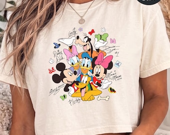 Vintage Mickey and Friends Signatures Crop Top Disney Comfort Colors® Boxy Tee Retro Mickey Shirt Disney Trip Baby Tee Retro Disney Baby Tee