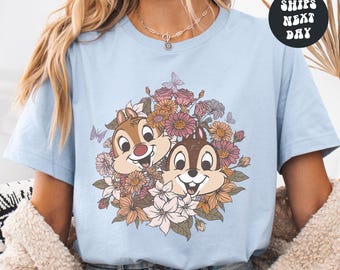 Vintage Chip And Dale Shirt Disney Floral Chip And Dale Comfort Colors® Shirt Disney Vacation Gifts Retro Magic Kingdom Disney Family Trip