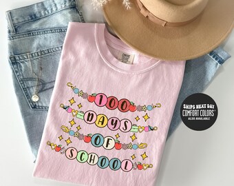 100 Days Of School Bracelet Shirt Girls 100 Days of School Outfit Celebrate 100th Day Funny Teacher Shirts Teacher Comfort Colors® T-Shirt