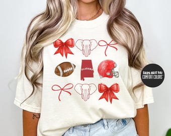 Alabama Football Comfort Colors® Shirt Football Bow Aesthetic Game Day Shirt Football Fan Gift Alabama Coquette Sweatshirt Football Mascot