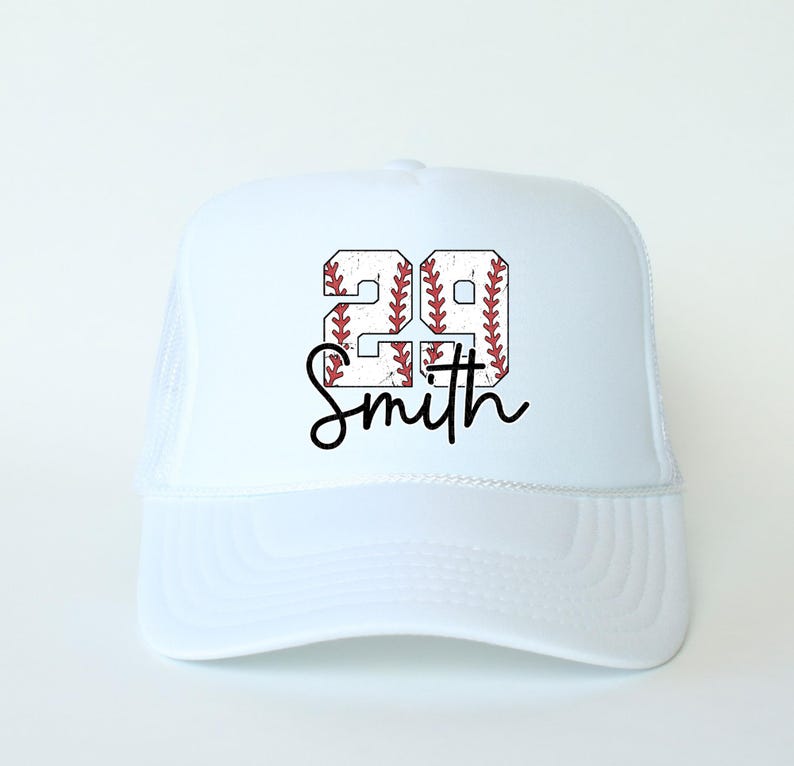 a white hat with a baseball design on it