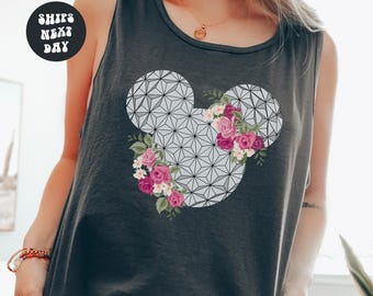 Floral Disney Tank Top Minnie Mouse Icon Spring Flowers Tank Top Retro Disney Epcot Flower And Garden Festival Disney Trip Cropped Baby Tee