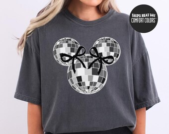 Mickey Mouse Disco Ball Comfort Colors® Shirt Disney Mouse Ears Coquette Bow Sweatshirt Mickey Mouse Shirt Disneyland Family Vacation Trip