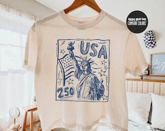 USA 250 Comfort Colors® Boxy Tee Statue of Liberty Shirt USA 250 Vintage America Baby Tee 4th of July Shirt Retro Patriotic Womens Crop Top