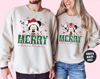Retro Mickey and Minnie Cozy Sweatshirt Matching Disney Christmas Sweatshirt Disneyland Couple Sweatshirt Holiday Apparel Kids Sweatshirt