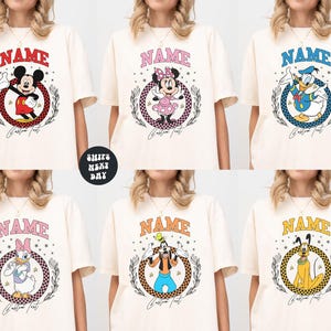 Chemise personnages Disney nom personnalisé Chemise Disney personnalisée Voyage en famille Disney Walt Disney World Chemise à carreaux Mickey et ses amis rétro