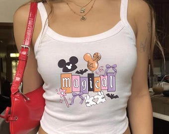 Disney Halloween Baby Tee Disney Magical Halloween Crop Tank Top Coquette Y2K Spooky Season Disney Trip Crop Top Mickeys Not So Scary Shirt