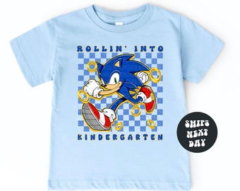 KINDERGARTEN Back To School Shirt Sonic Rolling Into Kindergarten Sonic School Checkered First Day Of School Shirt Boys Kindergarten Shirt