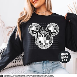 Mickey Mouse Disco Ball Shirt Disney Mouse Ears Coquette Bow Sweatshirt Retro Mickey Mouse Shirt Disneyland Family Vacation 2025 Trip Shirts