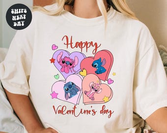 Angel and Stitch Valentine Shirt Valentine's Day Angel Stitch Valentine Sweatshirt Disney Happy Valentine's Day Matching Valentines Day Tee