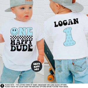 Custom Birthday Boy Shirt One Happy Dude Birthday Sweatshirt Boys Birthday Shirt Retro Groovy Checkered Birthday Party Outfit Birthday Gift