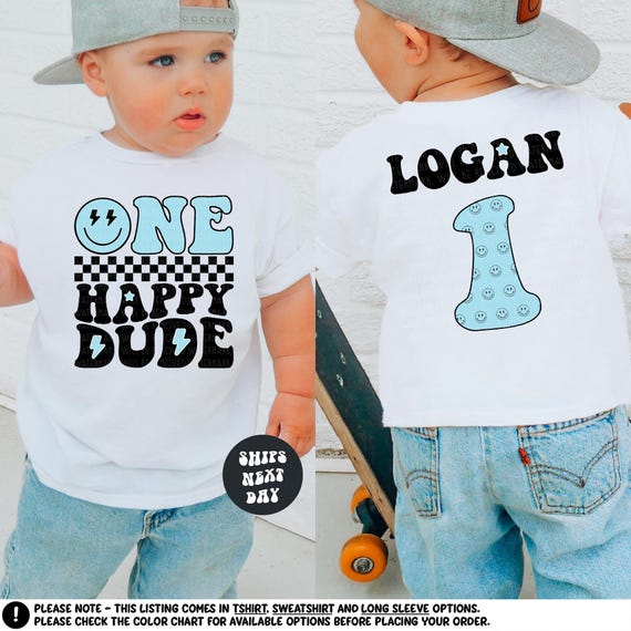 Custom Birthday Boy Shirt One Happy Dude Birthday Sweatshirt Boys Birthday Shirt Retro Groovy Checkered Birthday Party Outfit Birthday Gift