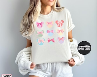 Disney Comfort Colors® Shirt Pastel Minnie Mouse Coquette Shirt Mouse Ears Pink Bow Shirt Disney Girl Shirt Youth Disney Minnie Mouse Shirt