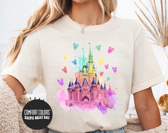 Disney Castle Shirt Disney Watercolor Shirt Disneyland Castle Vacation Gift Family Trip Shirts Disney Comfort Colors® Family Vacation Shirt