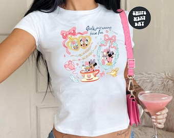 Disney Baby Tee Minnie And Daisy Baby Tee Disney Girls Trip Crop Top Y2K Disney Cropped Tank Top Disneyland Coquette Heart Locket Baby Tee