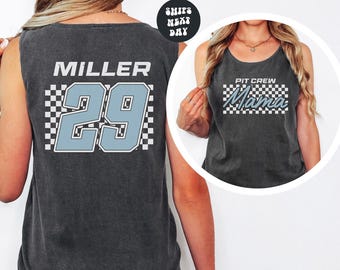 Camiseta sin mangas Comfort Colors® personalizada para cumpleaños de Pit Crew, camiseta sin mangas retro para la familia Pit Crew, primer cumpleaños, cumpleaños de coche de carreras, camiseta sin mangas de doble cara, segundo cumpleaños