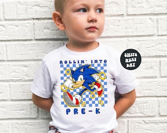 PRE-K Back To School Shirt Sonic Rolling Into PRE-K Shirt Sonic School Shirt Checkered First Day Of School Shirt Toddler Boys Pre-K Shirt