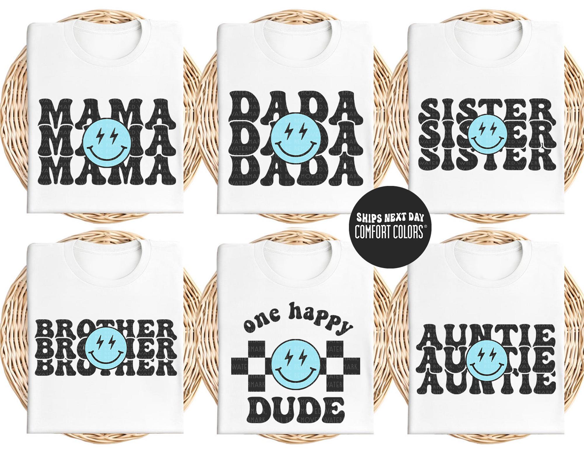 Custom Birthday Comfort Colors® Shirts One Happy Dude Birthday Theme Birthday Retro Happy Face Birthday Party Outfit Bolt Eyes Happy Face