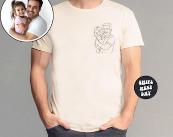 Custom Dad Photo Line Art Sketch Shirt Dad And Toddler Photo Shirt Personalized Fathers Day Gift for Dad Fathers Day Family Portrait Shirt