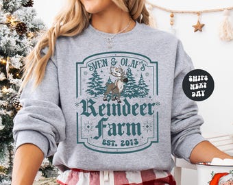 Sven & Olaf's Reindeer Farm Christmas Sweatshirt Disney Christmas Party Sweatshirt Xmas Olaf And Sven Disney Besties Matching Sweatshirts