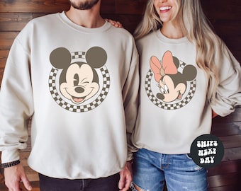 Disney Sweatshirt Matching Couples Sweatshirt Matching Mickey And Minnie Sweatshirt Mickey Minnie Checkered Sweatshirt Disney Couples Gifts