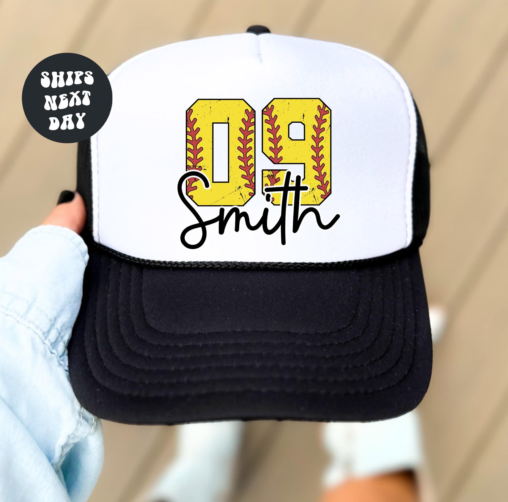 Women’s Black and Tan Trucker Hat with Yellow Softball Accents Softball Hat Women - Etsy main image 3