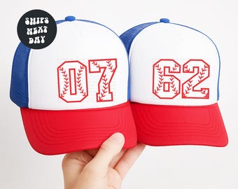 Custom Baseball Mom Number Hat Custom Number Trucker Hat Baseball Game Day Varsity Number Hat Baseball Mom Gift Personalized Baseball Mom