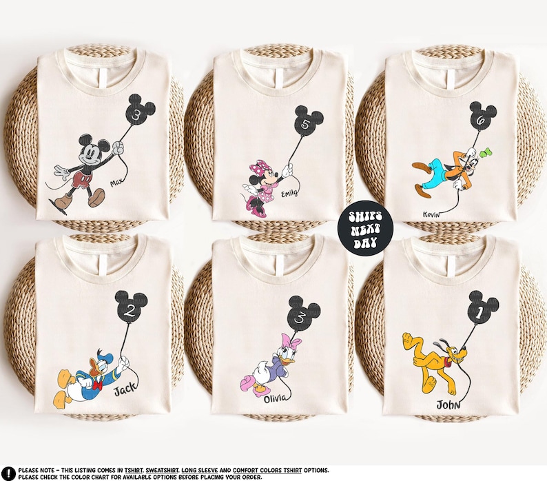 a set of six mickey mouse t - shirts