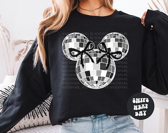 Mickey Mouse Disco Ball Shirt Disney Mouse Ears Coquette Bow Sweatshirt Retro Mickey Mouse Shirt Disneyland Family Vacation 2026 Trip Shirts