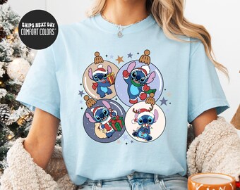 Disney Stitch Christmas Comfort Colors® Shirt Disney Stitch Shirt Matching Christmas Family Disney Trip Sweatshirt Stitch Christmas Gift