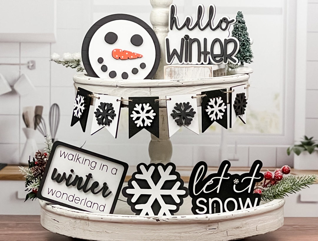 Winter Tray Decor Tier Tray Decor Let It Snow Snowman Tier Etsy