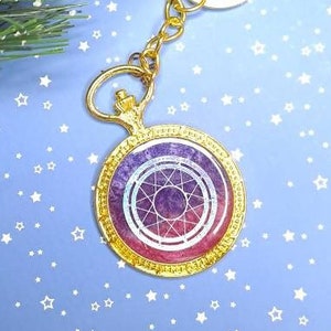 Necklace with pendant watch holographic summoning circle purple