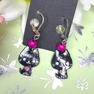 Cat earrings kitten dangle earrings pet black jewelry