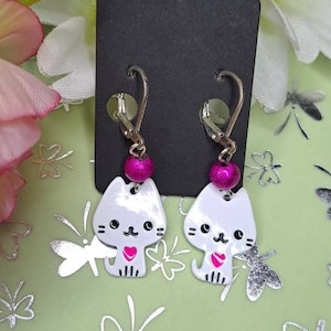 Cat earrings kitten drop earrings pet white jewelry