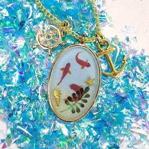 Collier en résine avec pendentif en forme de poisson rouge, étang, lac, aquarium