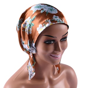 Floral Satin Chemo Head Scarf: Pre-Tied Hair Loss Headcover, Lightweight Hair Covering