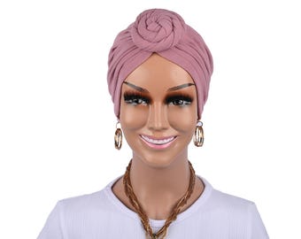 Turbante preanudado para quimioterapia, gorro de algodón suave con nudo redondo, gorro para la alopecia y la pérdida de cabello