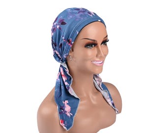 Floral Chemo Head Scarf: Soft Cotton Alopecia Turban Slip On Headwear