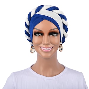 Pre-Tied Two-Tone Chemo Turban: Alopecia Hair Loss Twisted Cap