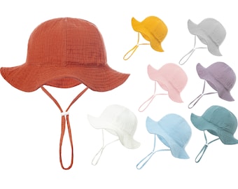 Baby Sun Hat: Cotton Wide Brim Beach Hat with Adjustable Strap (0-24 Months)
