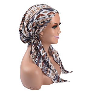 African-Inspired Pre-Tied Head Scarf: Geometric Cotton Chemo Headwear, Religious Nurses Headwraps Chemo Gifts