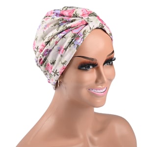 SATIN LINED CHEMO Pre-tied Turban, Lightweight Headwear Alopecia & Hair Loss, Chemo covering, Gifts for Her Religious Caps, stylish knot Hat