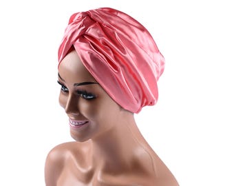 DOUBLE LAYERED SILK Turban, Twisted Silk Turban, Women Sleep Hat, Pre-Tied Headwrap, Chemo Gift, Protective Styling, Curly Hair Care Gifts